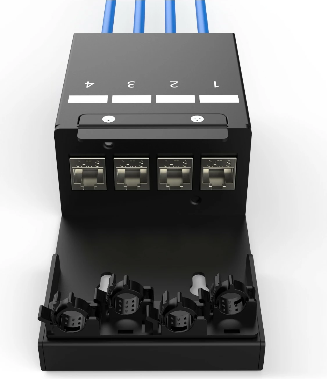 Kuti konsolidimi Digitus, 4 porta Keystone, menaxhim kabllosh, e zezë, çelik