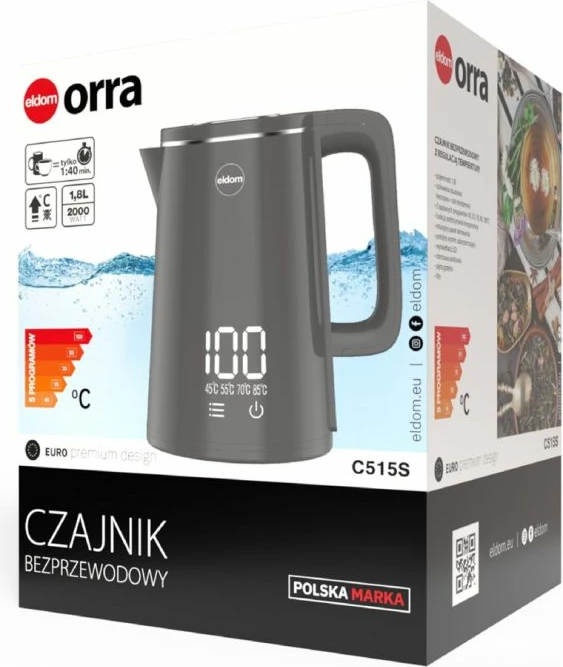 Çajnik pa kabllo ELDOM C515S ORRA, gri, 1.8L