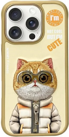Mbështjellës Nimmy Cool&Cute 2.0 Cat për iPhone 16 Pro Max 6.9", hardcase, TPU/PC, me zinxhir 3D Khaki
