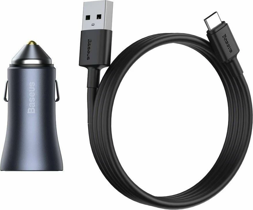 Karikues veture Baseus Golden Contactor Pro CCJDZ-U 40W 2x USB-A Quick Charge, me kabllo USB-C 1m, gri
