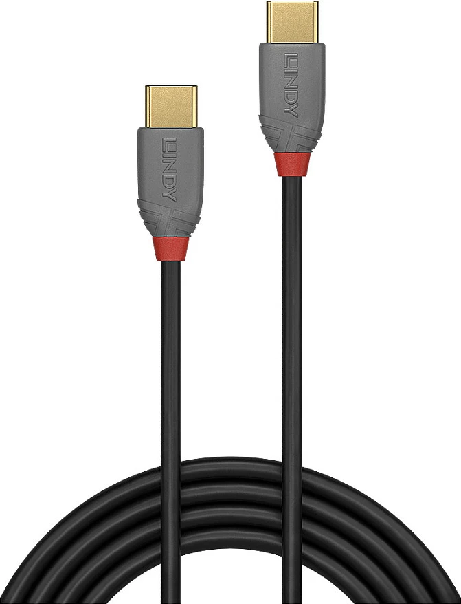 Kabllo USB-C në USB-C Lindy Anthra Line, USB 2.0, 3 m, 480 Mbps, e zezë/gri