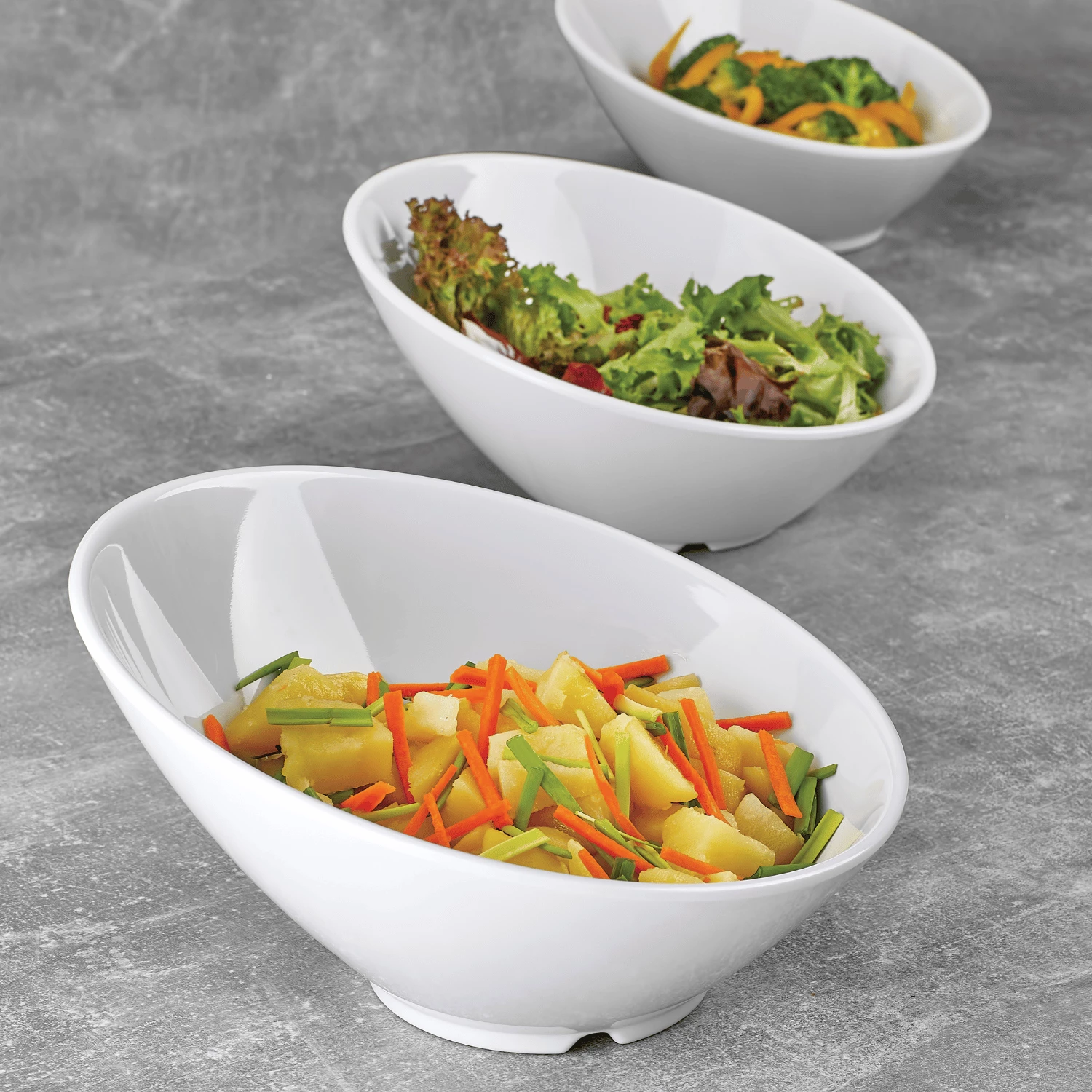 tas i pjerrët melamine Fine Dine ø262 mm h138 mm, i bardhë