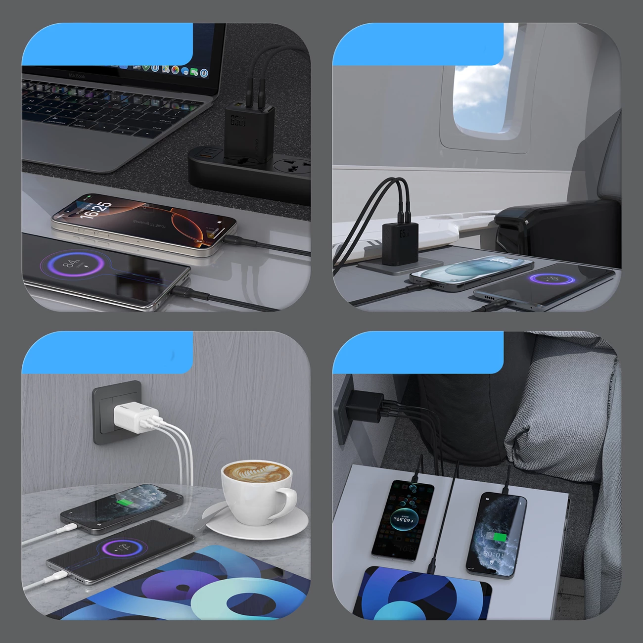 Karikues muri Dudao A29C, GaN, 65W, 3 porta (2x USB-C, 1x USB-A), me kabllo USB-C, i zi