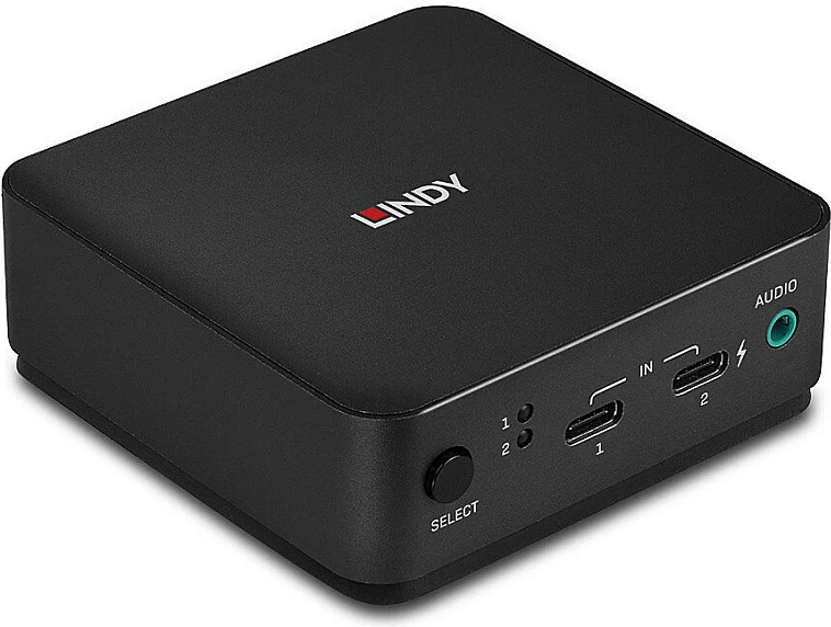 Switch KVM LINDY 2 Port USB-C / DisplayPort 1.2, 4K 60Hz, USB PD 100W, Gri