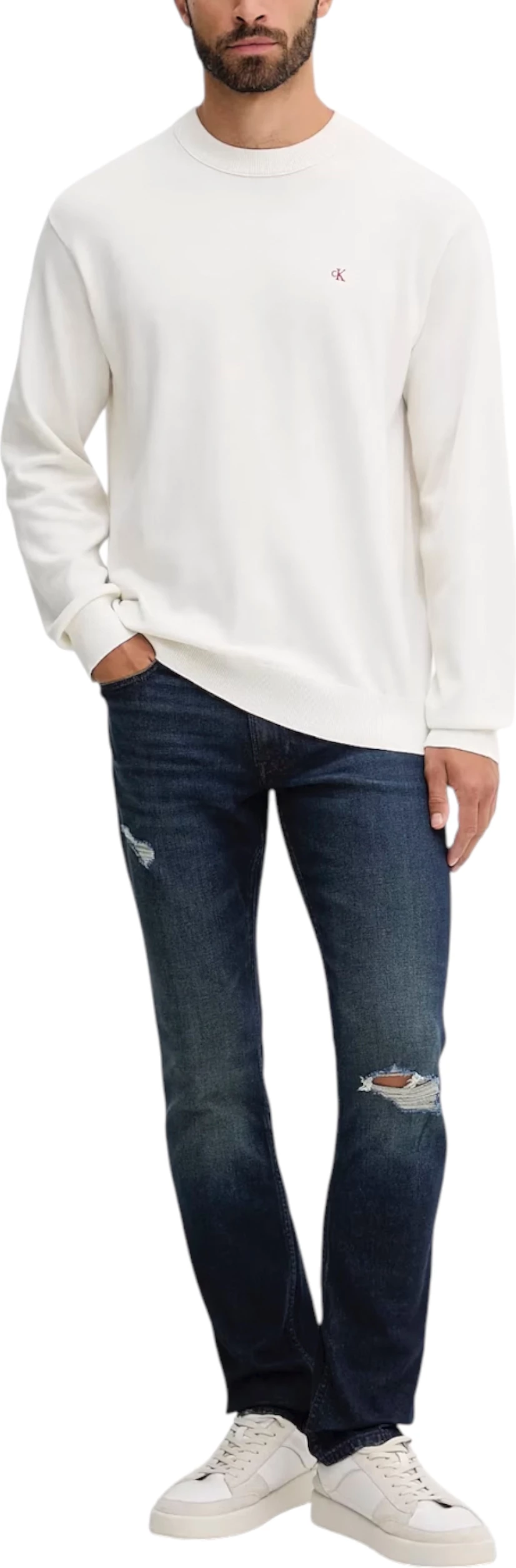 Xhemper për meshkuj Calvin Klein Jeans LS EZ Cotton Crewneck LV04RC309G, krem [Madhësia: XS]
