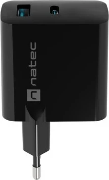 Karikues Natec Ribera GaN 45W me USB-A dhe USB-C në ngjyrë të zezë