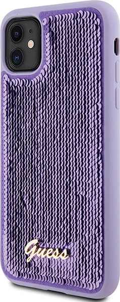 Mbështjellës Guess Sequin Script Metal për iPhone 11/XR, vjollcë