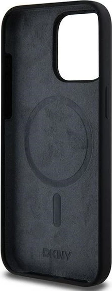 Mbështjellës DKNY Liquid Silicone me logo të bardhë, MagSafe, për iPhone 13 Pro Max, Zi