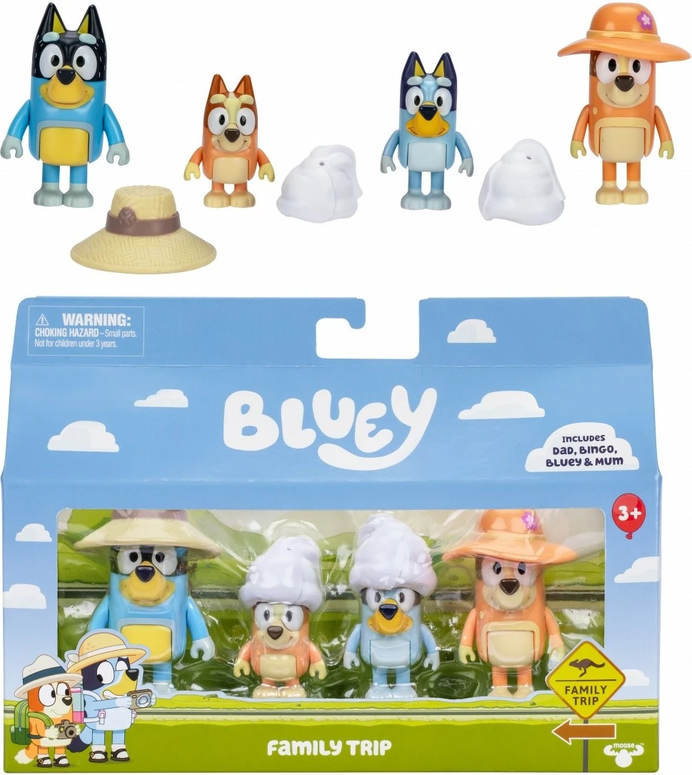 Set figurina Bluey Family Trip, Tm Toys, BLU17654, plastikë, 4 copë