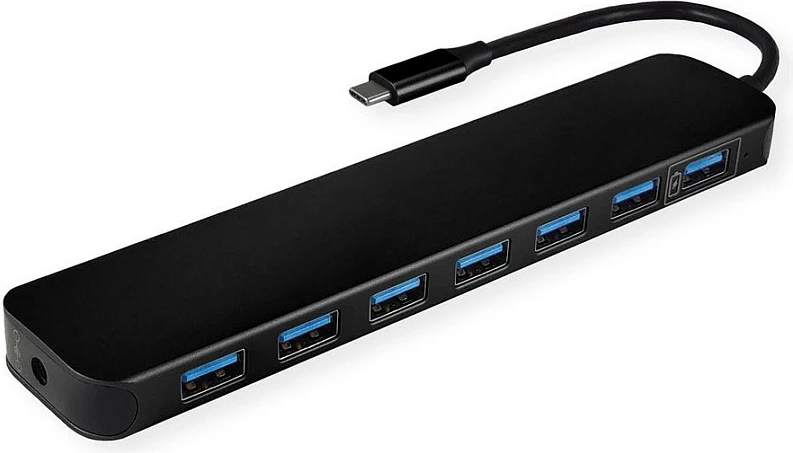 Hub USB VALUE 14.99.5040, USB‑C në 7x USB‑A 3.2 Gen 1, 5 Gbit/s, alumin, 0.1 m, i zi