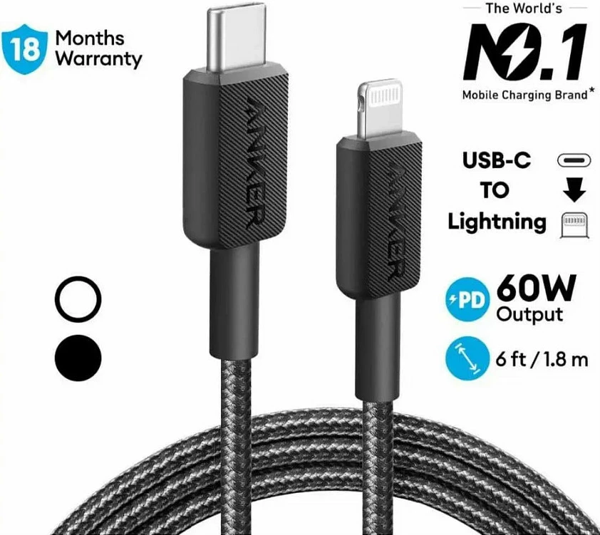 Kabllo Anker A81B5G11 USB-C në Lightning, 0.9 m, 30 W, e zezë