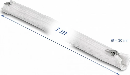 Mbështjellës i thurur për kabllo DeLOCK, 1 m x 30 mm, me zinxhir, rezistent ndaj nxehtësisë, i bardhë