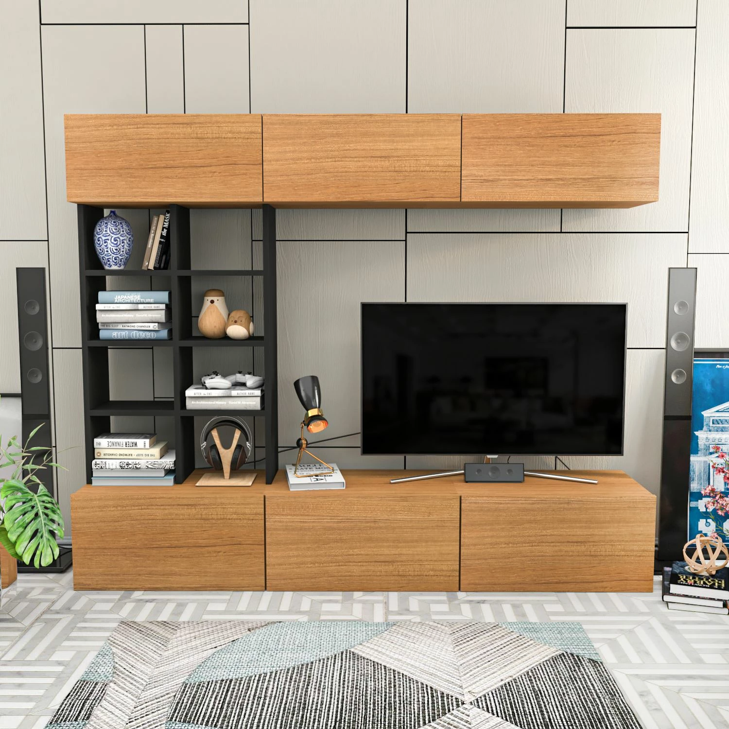 Komodë TV Hanah Home, Sasa, ngjyrë teak dhe e zezë