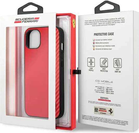 Mbështjellës Ferrari On Track Carbon Stripe për iPhone 13 mini 5.4", i kuq, hardcase