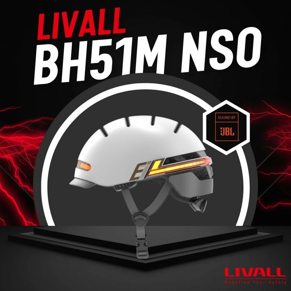 Helmetë qyteti Livall BH51M NSO Bluetooth me JBL, LED, madhësia M 54-58 cm, hiri e çelët, set me telekomandë BR80