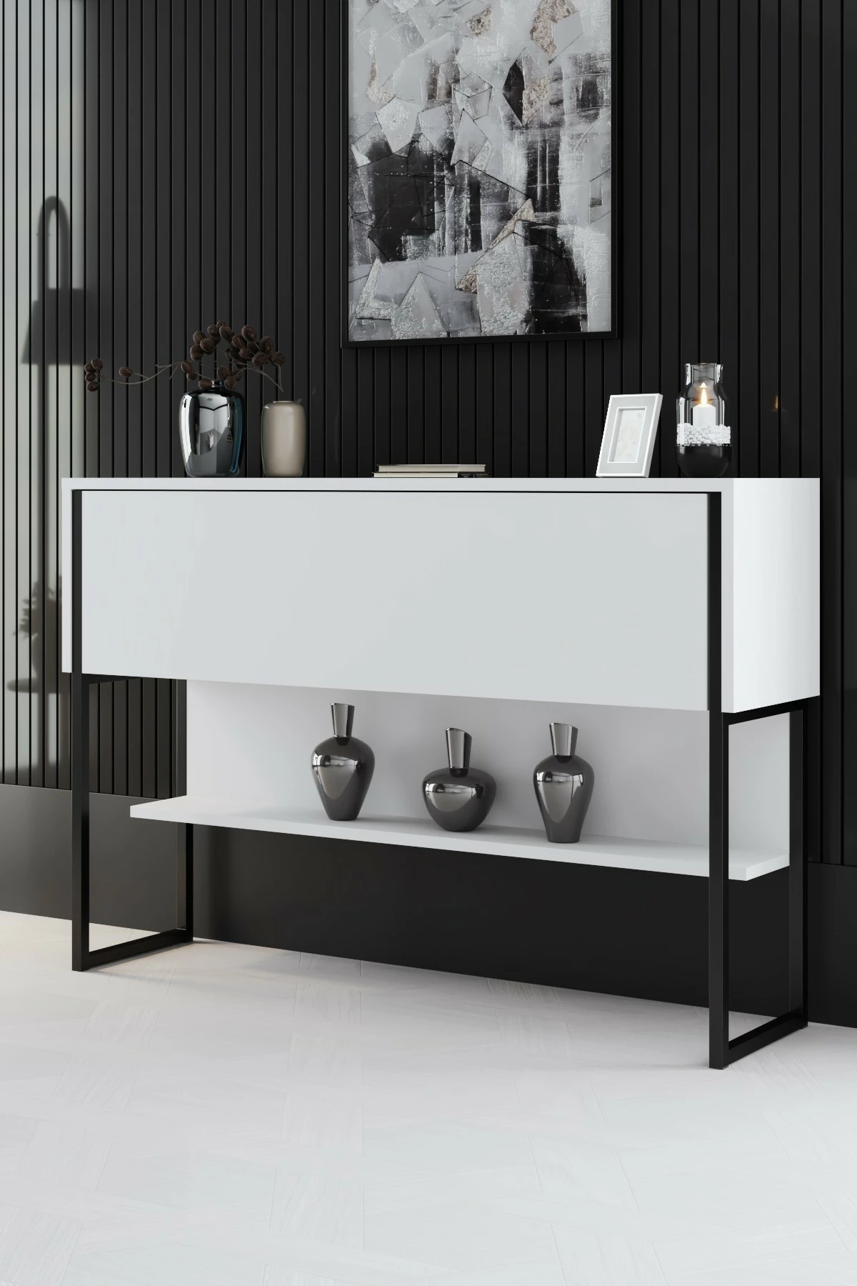 Komodë Hanah Home Luxe, e zezë dhe e bardhë