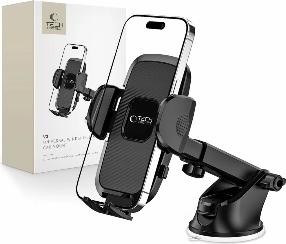 Mbajtës për celular Tech-Protect V3 për xham ose panel, i zi