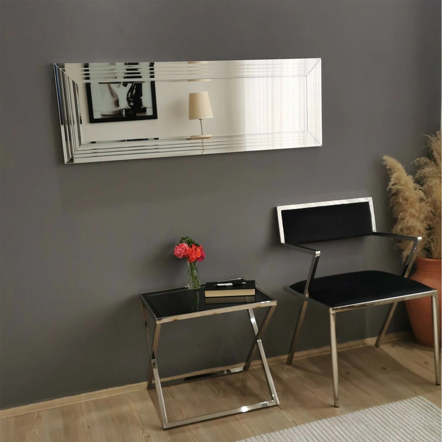 Pasqyrë moderne Hanah Home, A301Y, ngjyrë argjendi, 120x40x2.2cm