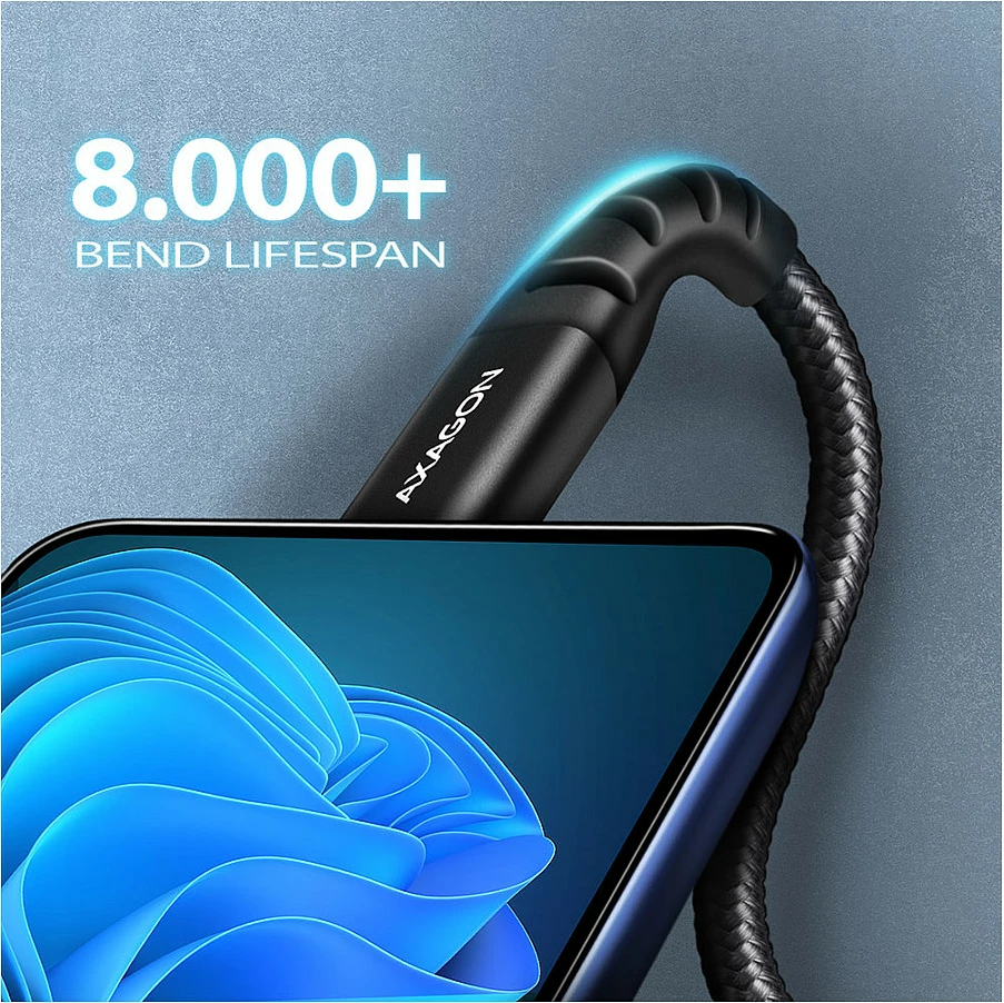 Kabl USB-C në USB-A Axagon BUCM-AM20AB, 2 m, USB 2.0, 3A, i thurur, i zi