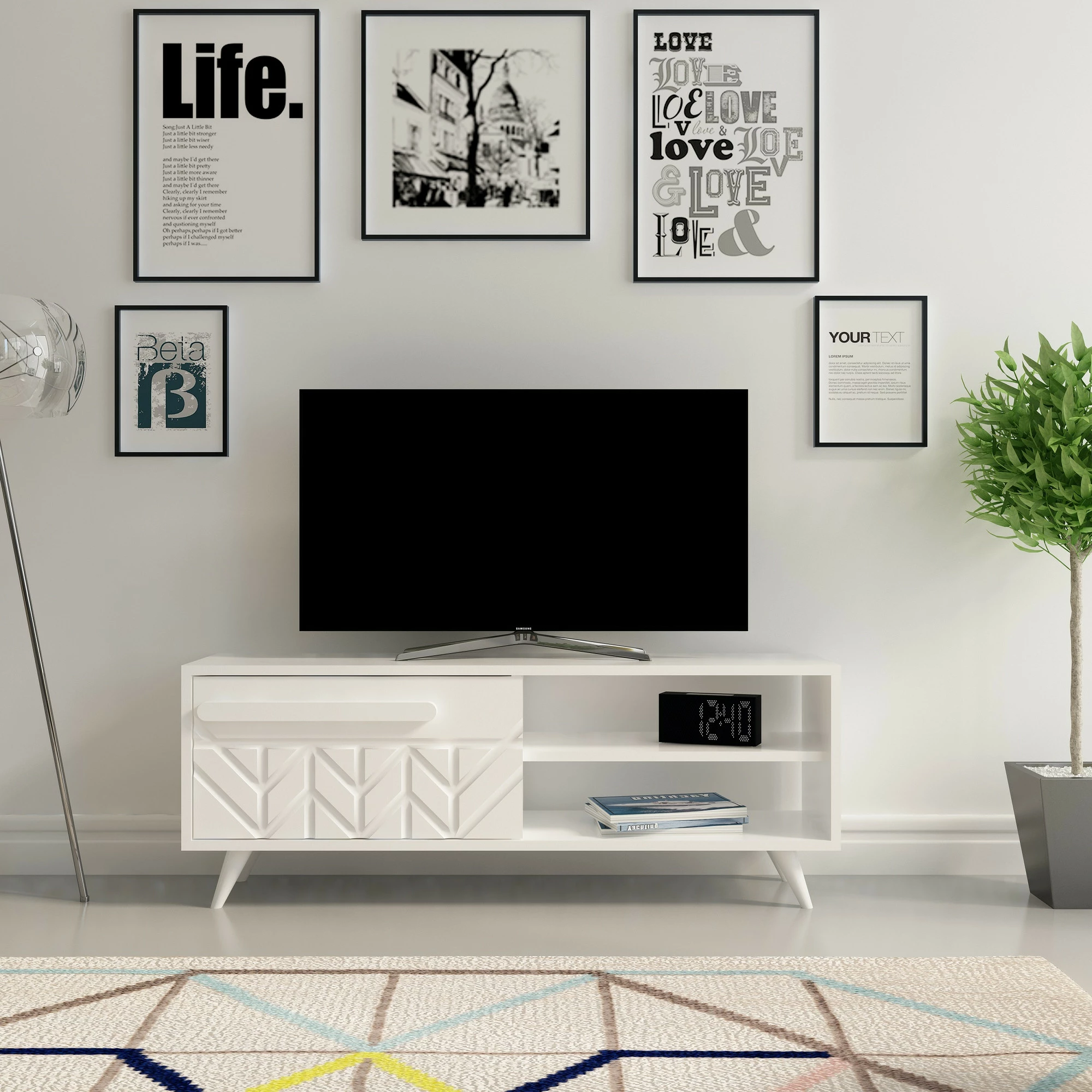 Komodë për TV Hanah Home, Venedik, ngjyrë e bardhë, 120x43.7x29.5cm