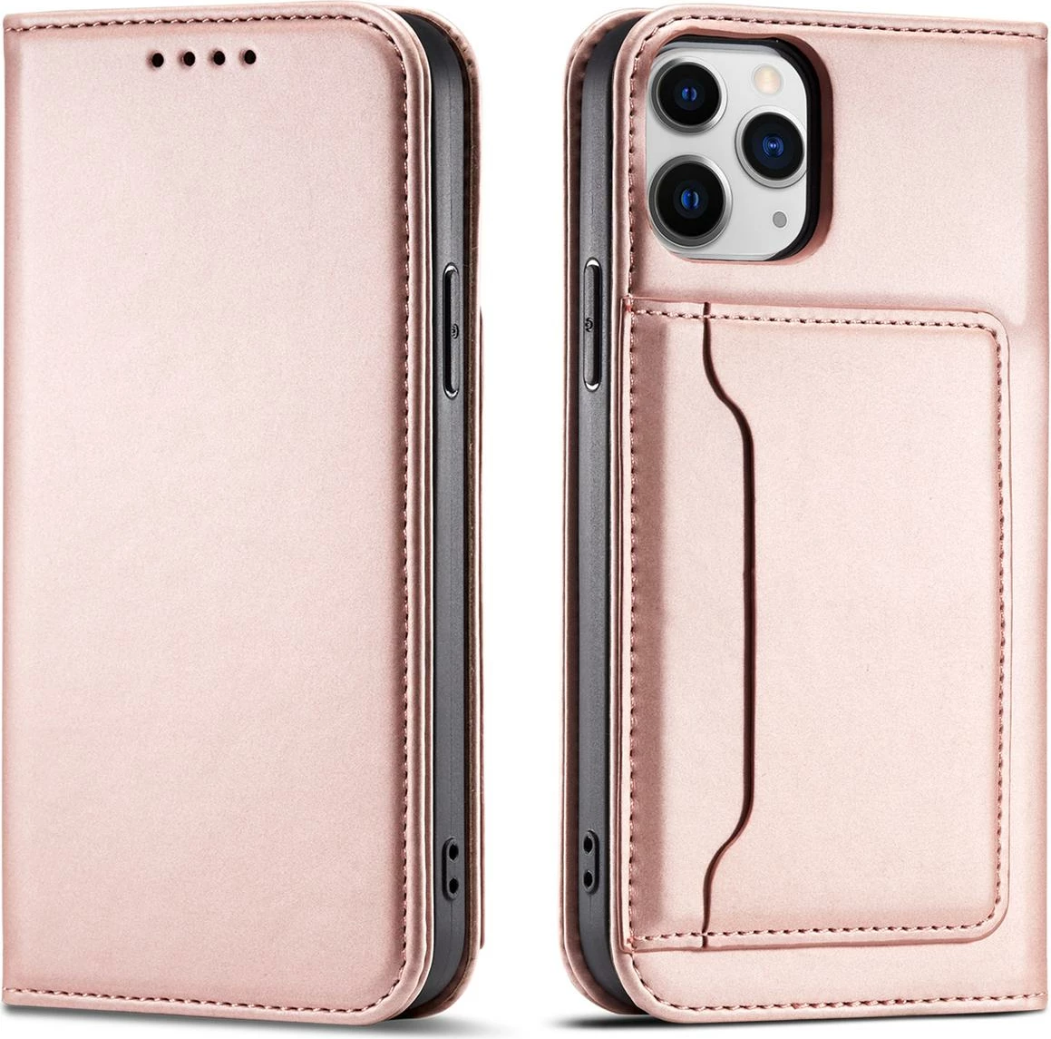 Mbështjellës Hurtel Magnet Card Case për iPhone 12 Pro Max, me xhep për karta, rozë
