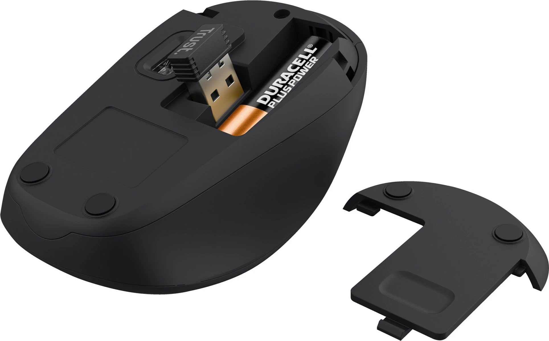 Maus Trust TM-201, wireless RF 2.4GHz, 1600 DPI, për dorë të djathtë, i zi