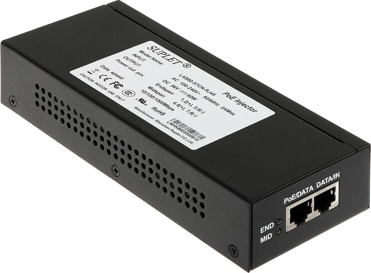 Injektor PoE Hikvision LAS60-57CN-RJ45, Gigabit, 60W, 2x RJ45, i zi