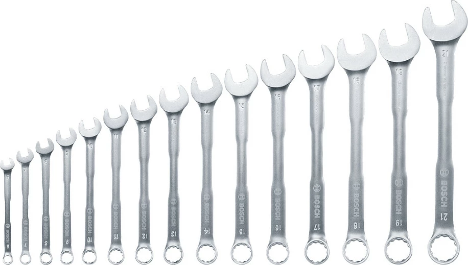 Set çelësa kombinues Bosch, 15 copë, me organizer, çelik krom-vanadium, inox