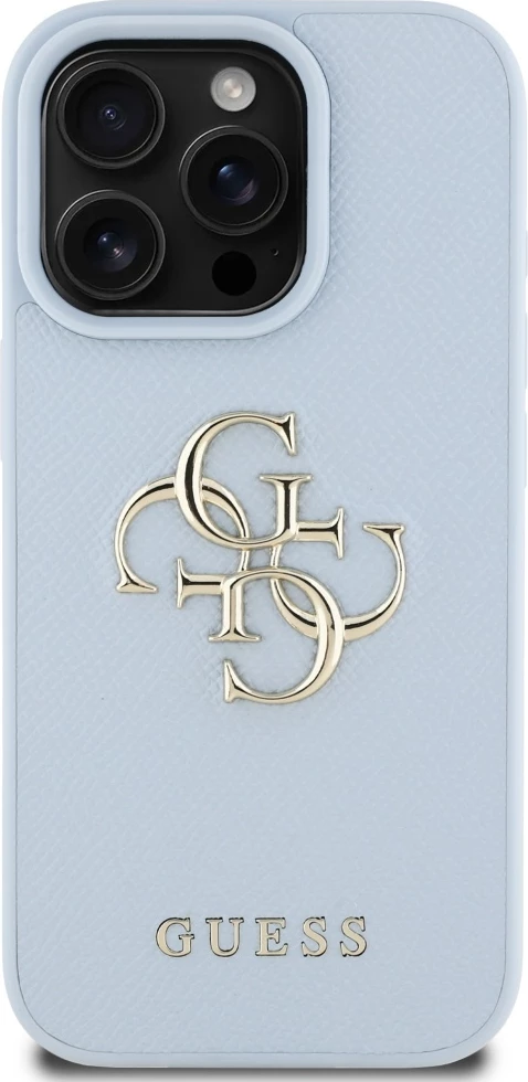 Mbështjellës Guess Grained Big 4G Logo Small Classic Logo për iPhone 16 Pro Max, Blu
