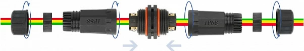Konektor kabllo DeLOCK 3-Pin IP68, i vidhosshëm, 85-260 V, për kabllo 4.5-7.5 mm, i zi