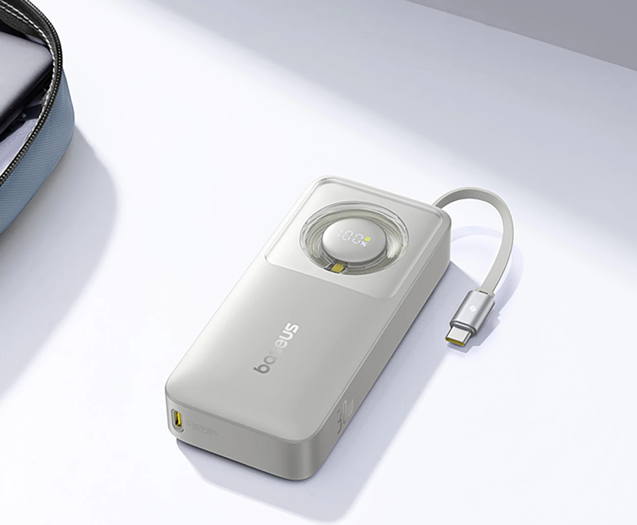 Powerbank Baseus Free2Pull 10000mAh, 30W, USB-C, me kabllo tërheqëse, Gri