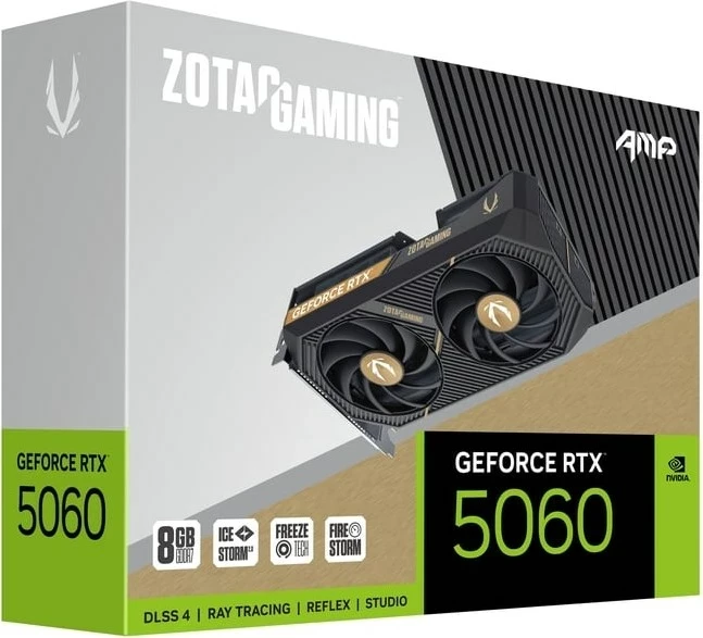 Kartelë grafike ZOTAC GAMING GeForce RTX 5060 AMP, 8 GB GDDR7, e zezë