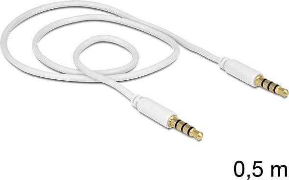 Kabllo AUX audio DeLOCK 3.5mm-3.5mm (4-pin), 0.5m, e bardhë