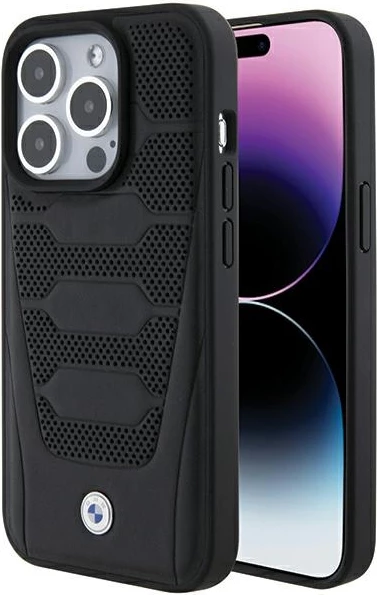 Mbështjellës BMW Leather Seats Pattern për iPhone 15 Pro Max, i zi