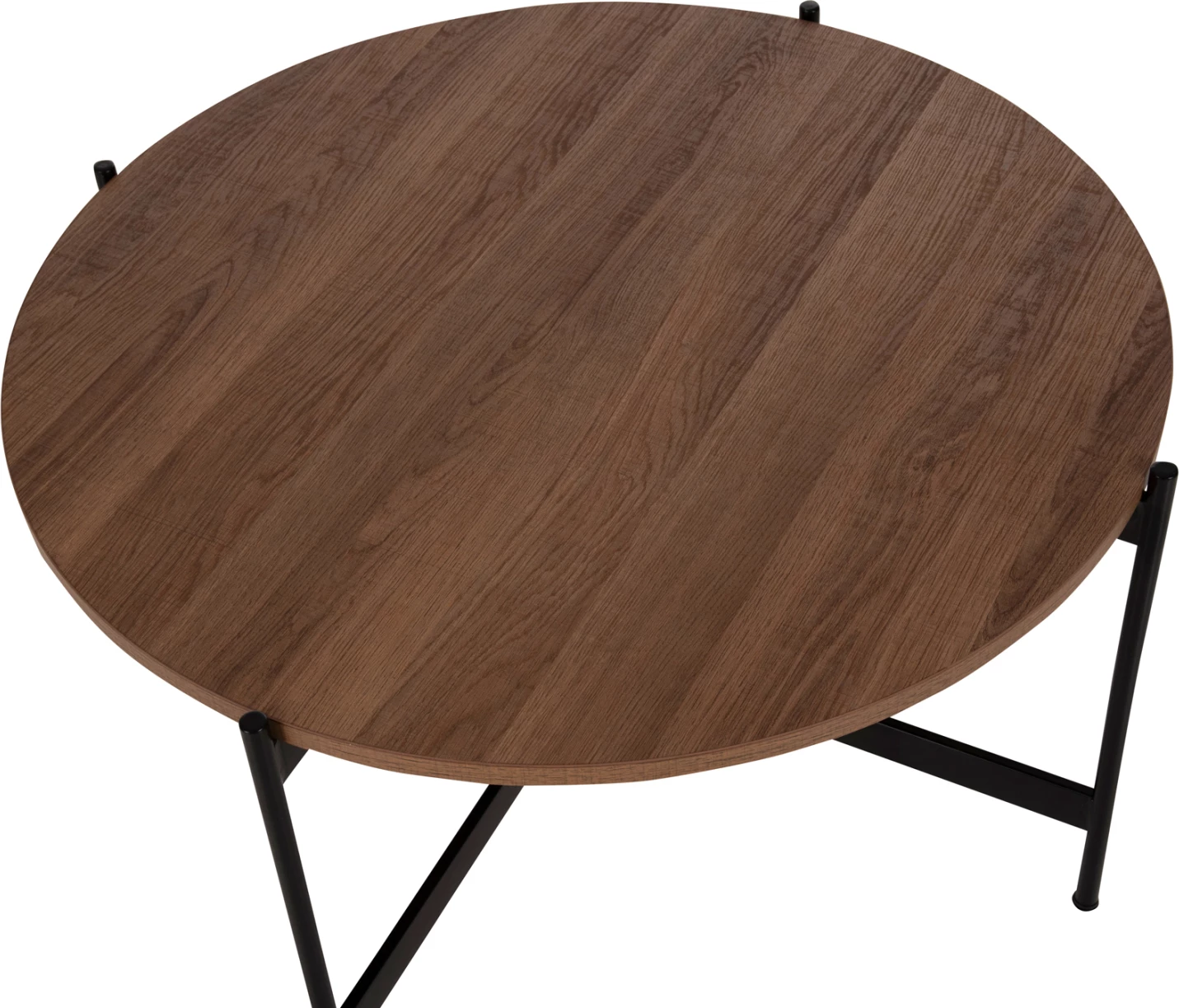 Tavolinë kafeje FH9588.04 MDF ngjyrë arre, bazë metalike e zezë Φ80x45H cm