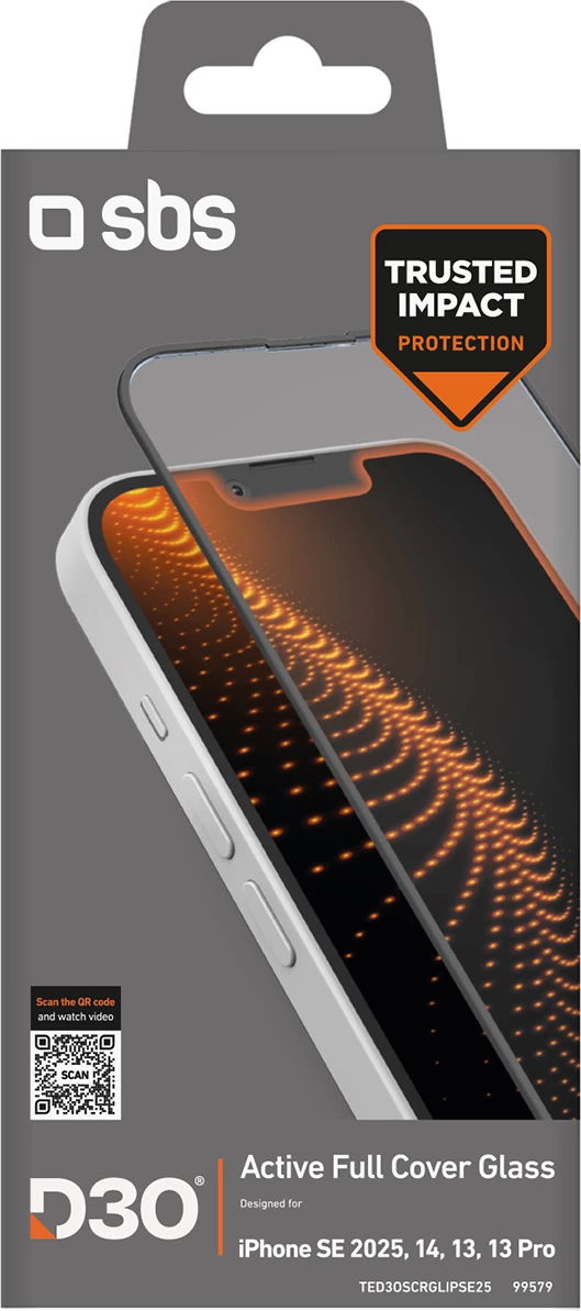 Xham mbrojtës SBS Tempered Glass D3O për iPhone 16e, me kornizë