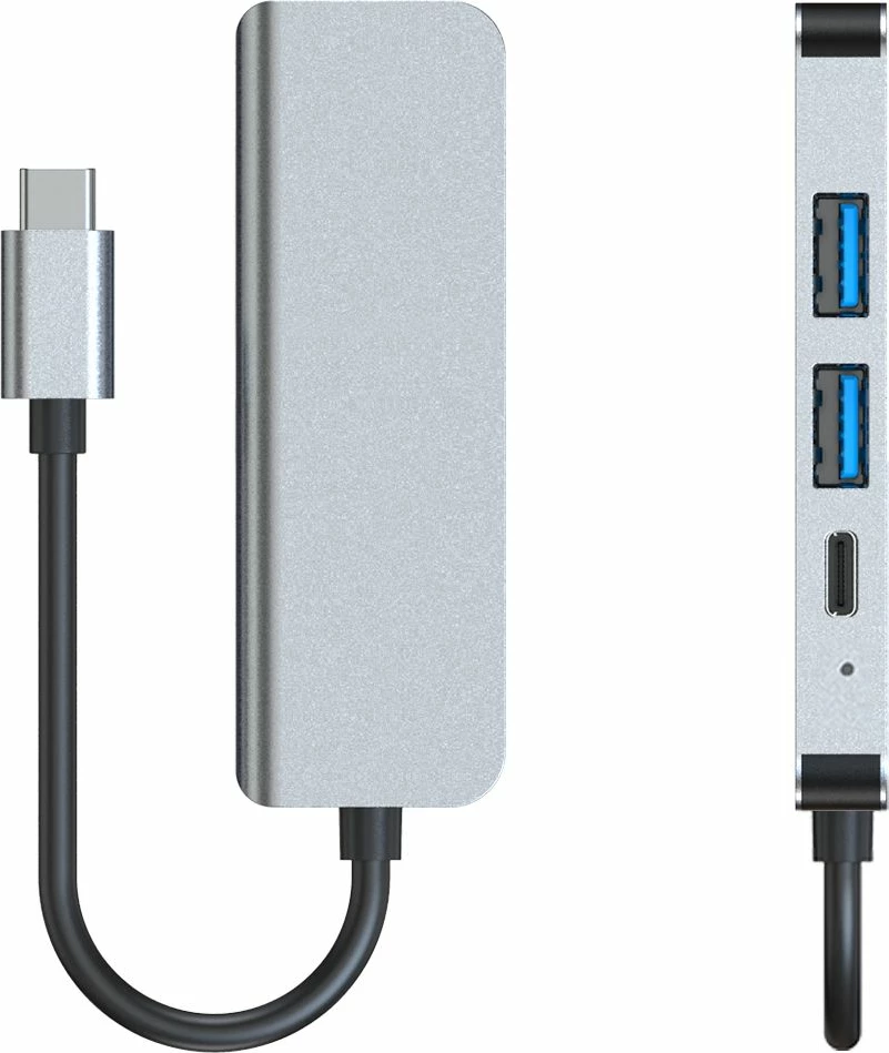 HUB Tech-Protect V2 4in1, USB-C në USB-A 3.0, USB-A 2.0, USB-C, HDMI, Gri