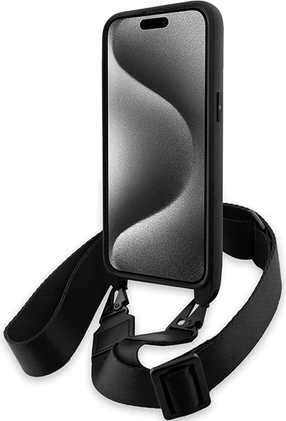 Mbështjellës BMW M Edition Carbon Tricolor Lines & Strap për iPhone 15 Pro, i zi