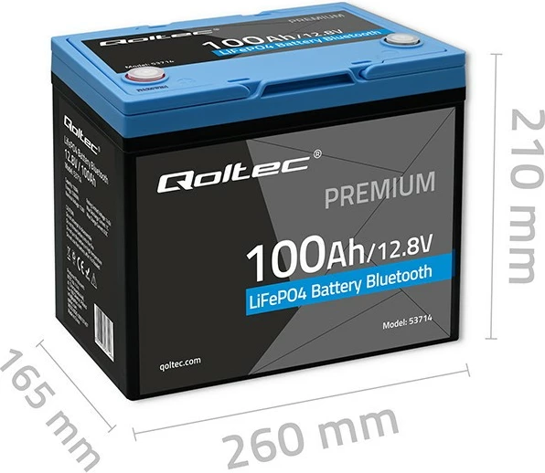 Bateri LiFePO4, Qoltec, 53714, 12.8V 100Ah 1280Wh, Bluetooth BMS