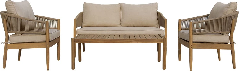 Set lounge për jashtë Lemanda, dru akacie, litar, jastëk bezhë