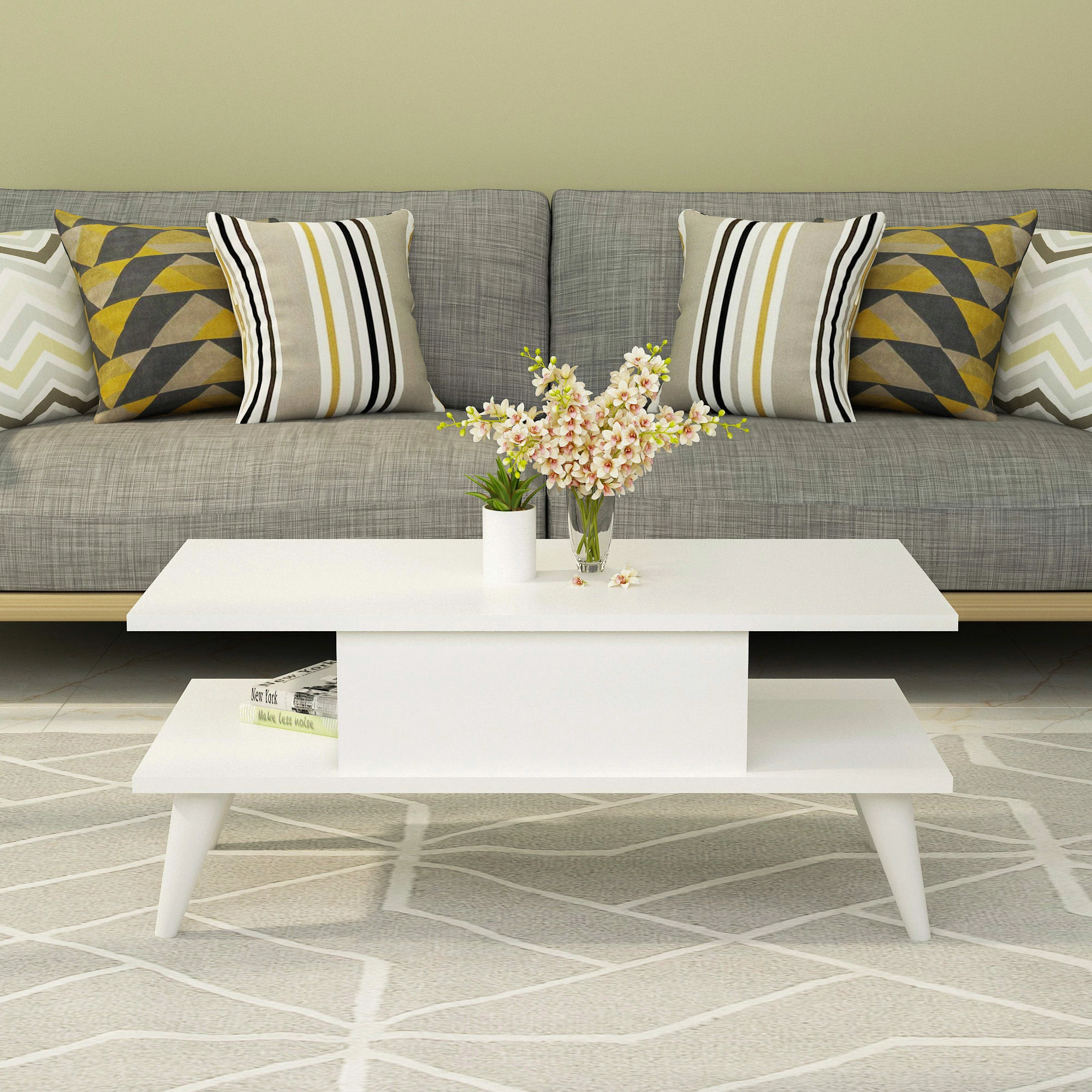 Tavolinë kafeje moderne, ngjyrë e bardhë, Skye Decor, Beta