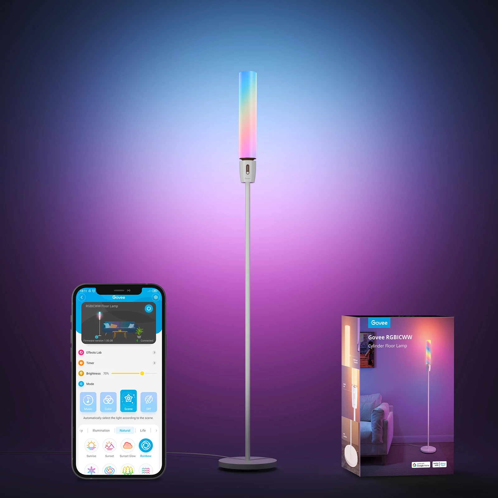 Llambë dyshemeje Govee RGBICWW Cylinder H6078, 140 cm, smart me aplikacion, prizë EU