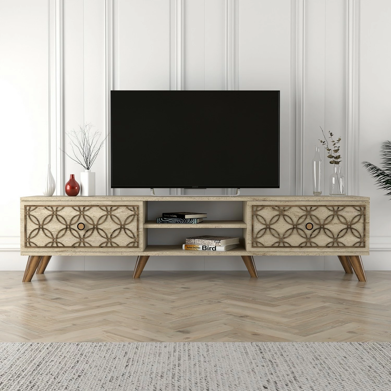 Komodë TV Hanah Home, Class, ngjyrë travertin