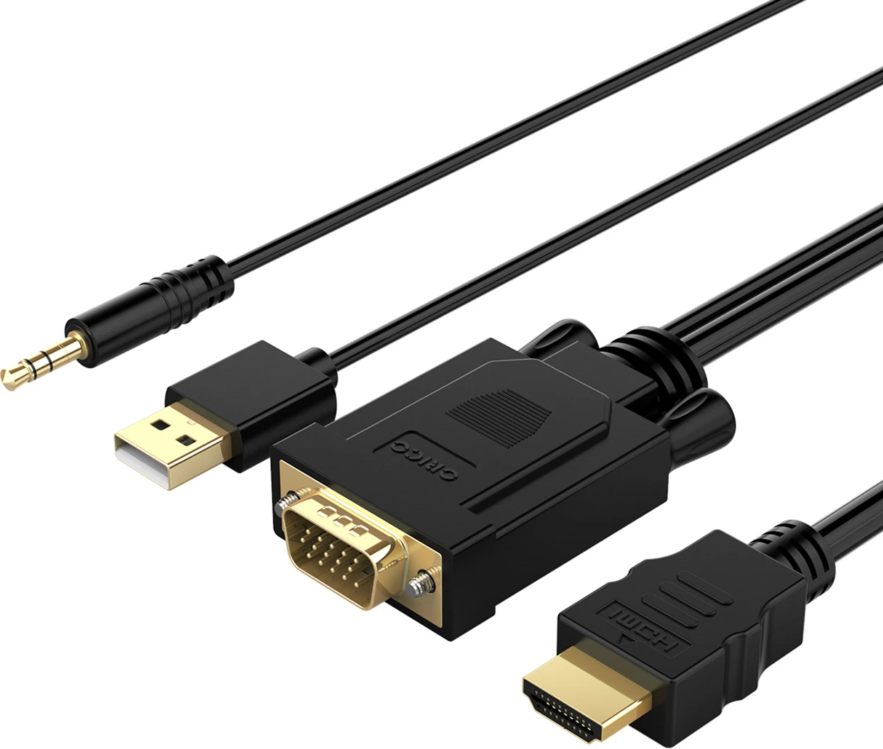 Kablë konvertuese VGA në HDMI Orico XD-VATH, Full HD 60Hz, me audio 3.5mm dhe furnizim USB, 5 m, e zezë