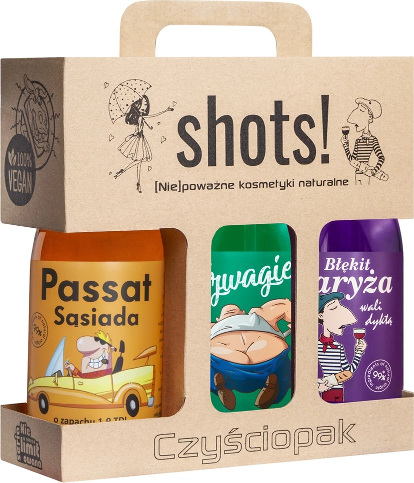 Set xhel dushi për meshkuj LaQ Clean Pack Shots! Passat Neighbor Brother-in-law Blue of Paris 3x500ml