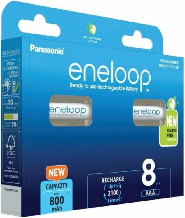 Bateria të rikarikueshme Panasonic Eneloop AAA 800 mAh 8 copë, të bardha