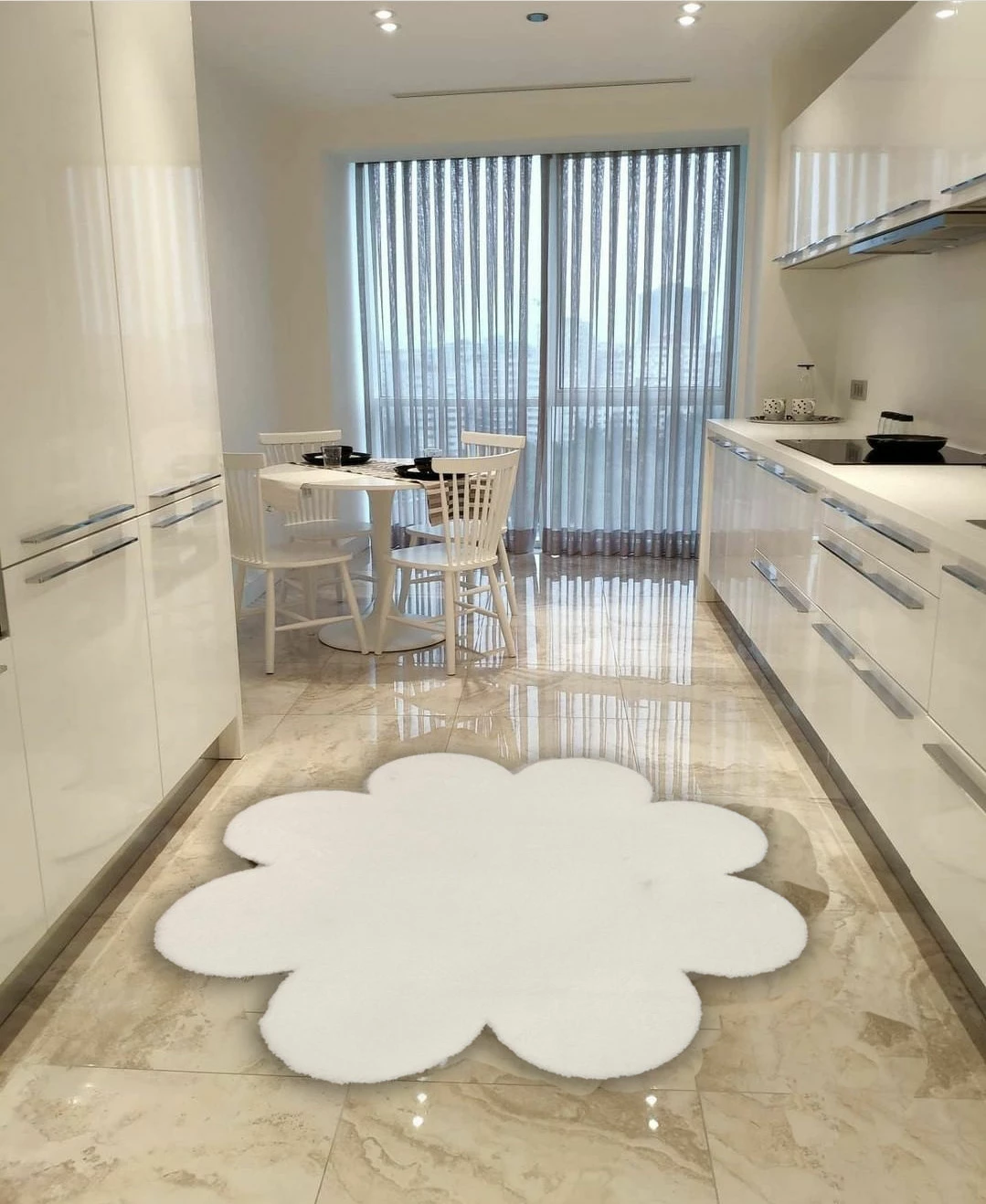 Qilim Daisy, material pelushi, i bardhë, 120x120cm