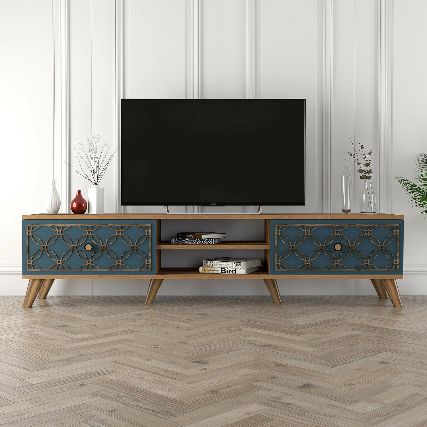 Komodë TV Hanah Home, Class, ngjyrë arre dhe kalcedoni