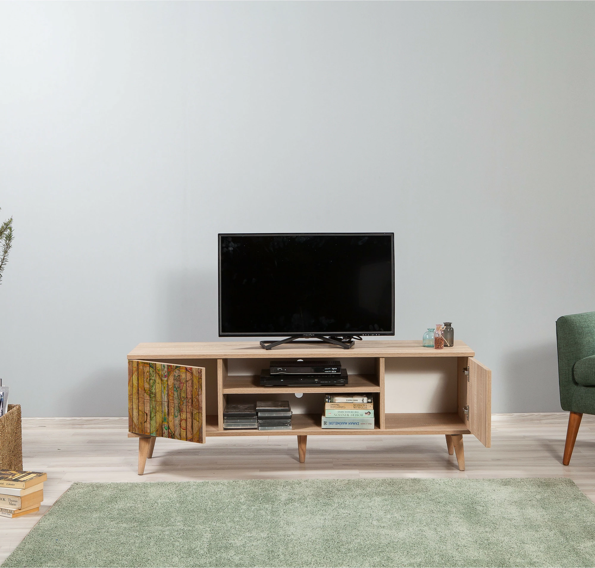 Komodë TV Hanah Home, Truva-725, ngjyrë lisi Sonoma