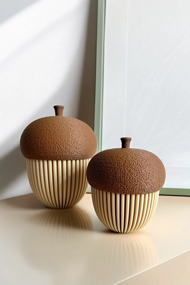 Set dekorativ prej 2 pjesësh, mbajtëse qirinjsh, ngjyrë bezhë dhe kafe, Evila Originals, Lighting Acorn